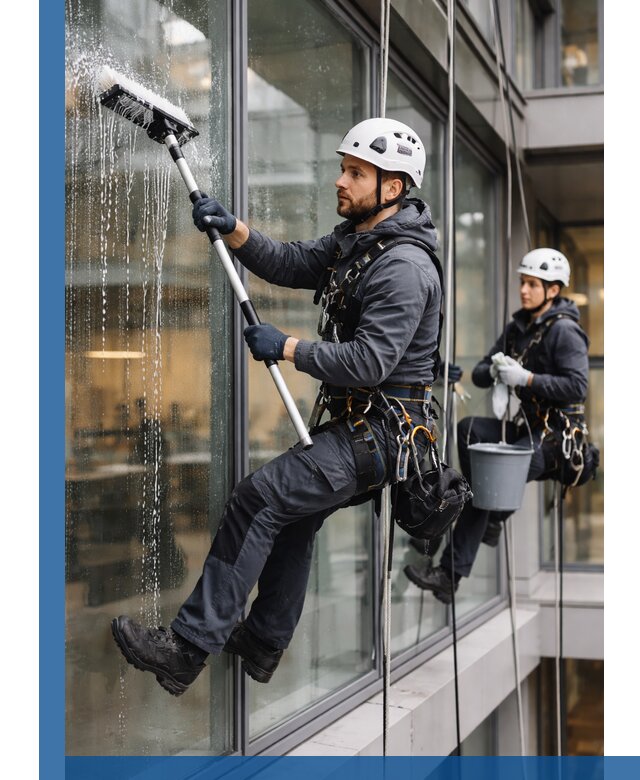 Профессиональная мойка витражей промышленными альпинистами в Горном-Алтайске