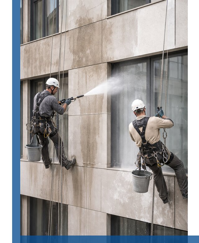 Послестроительная мойка фасада промышленным альпинизмом в Горном-Алтайске