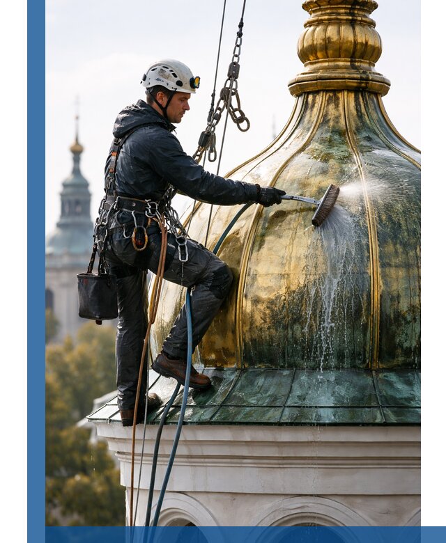Профессиональная мойка куполов и шпилей высотными альпинистами в Горном-Алтайске