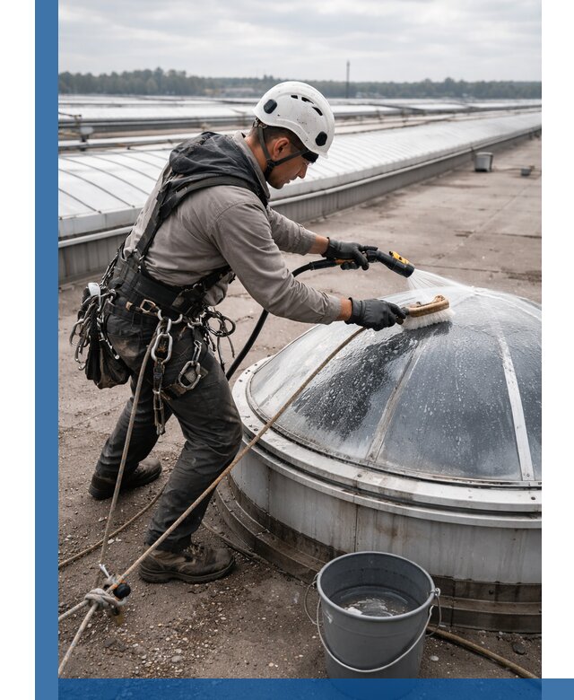 Мойка зенитных фонарей на кровле для промышленных объектов в Горном-Алтайске