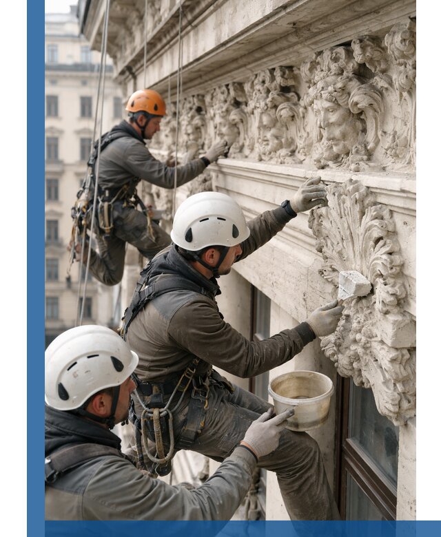 Реставрация фасадной лепнины с высотными работами в Горном-Алтайске