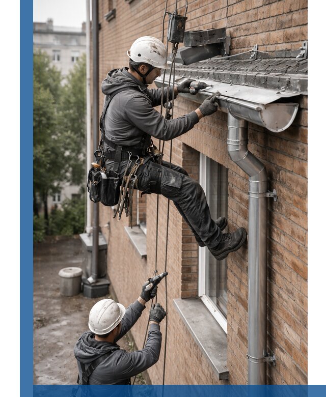 Монтаж водосточной системы на здании в Горном-Алтайске под ключ