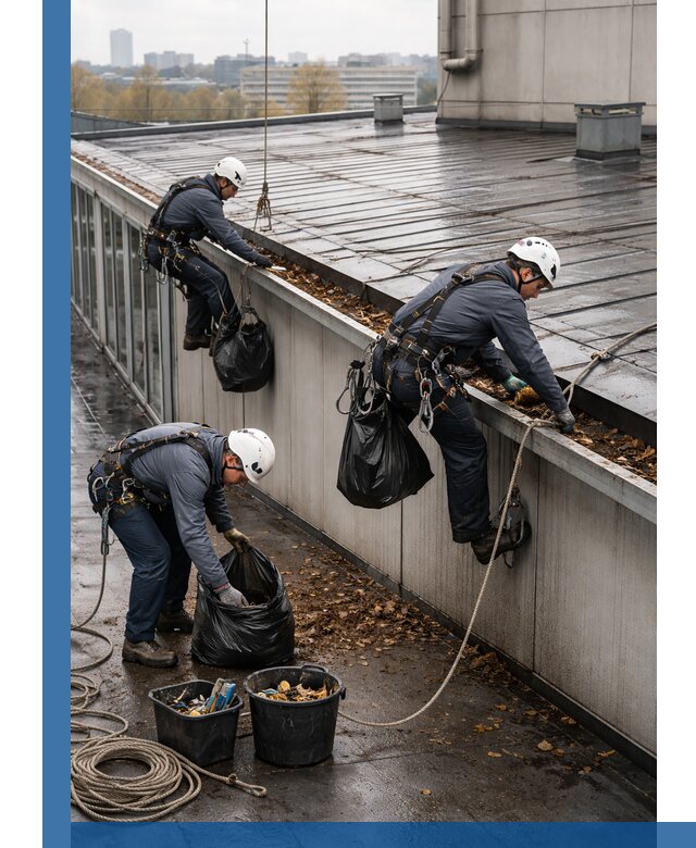 Очистка кровли по периметру в Горном-Алтайске силами промышленных альпинистов