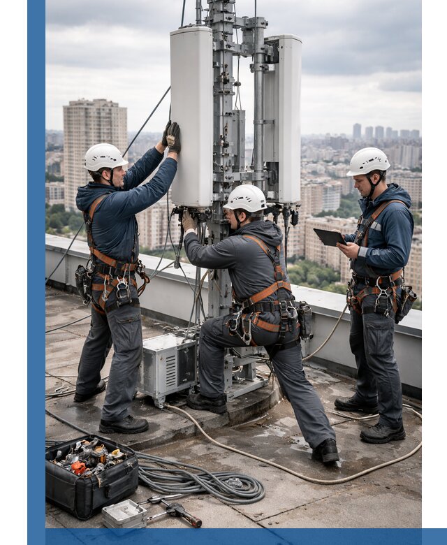 Монтаж антенн связи на крыше в Горном-Алтайске с вводом в эксплуатацию