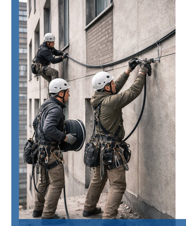 Прокладка кабеля по фасаду в Горном-Алтайске, профессиональный монтаж