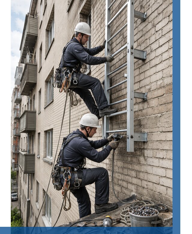 Монтаж пожарной лестницы в Горном-Алтайске от 25920 р заказать у ВЫСОТНИК-Грн