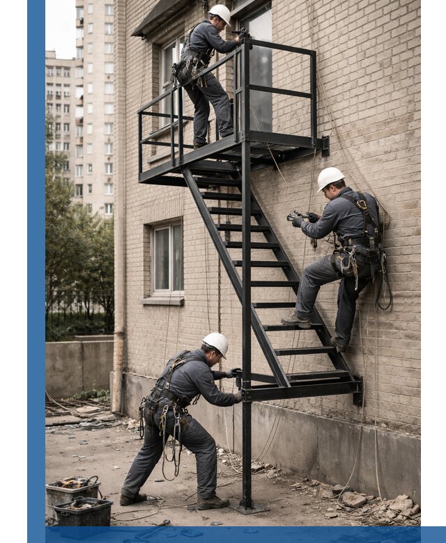 Монтаж пожарной лестницы в Горном-Алтайске, установка и крепление