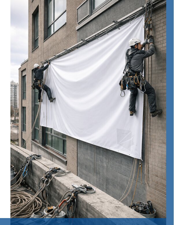 Монтаж баннеров на фасаде в Горном-Алтайске от 674 р. заказать ВЫСОТНИК-Грн