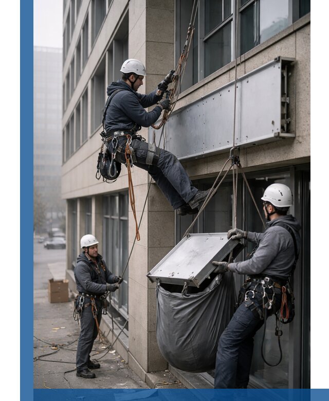 Демонтаж рекламной вывески с высотными работами в Горном-Алтайске