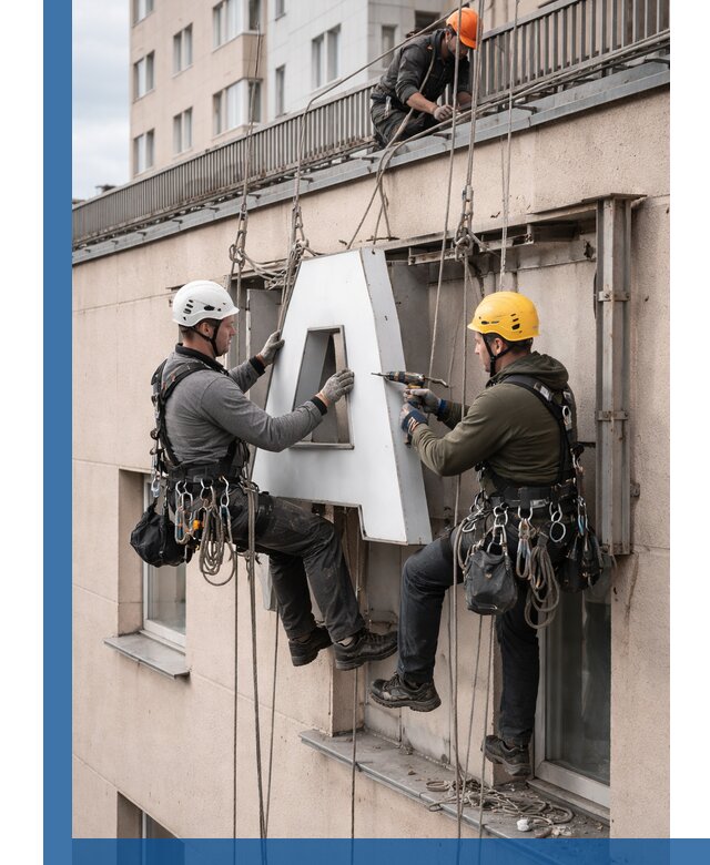 Ремонт и восстановление наружных вывесок на высоте в Горном-Алтайске