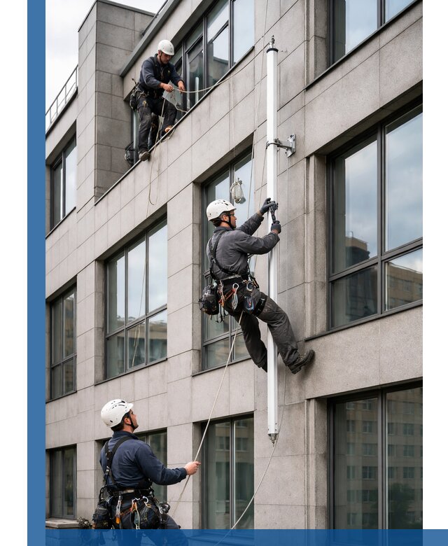Монтаж флагштока на фасаде здания с креплением и герметикой в Горном-Алтайске