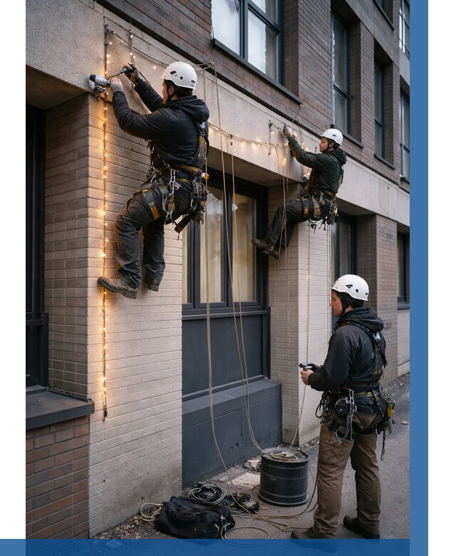 Монтаж гирлянд на фасаде в Горном-Алтайске от 3629 р. | ВЫСОТНИК-Грн