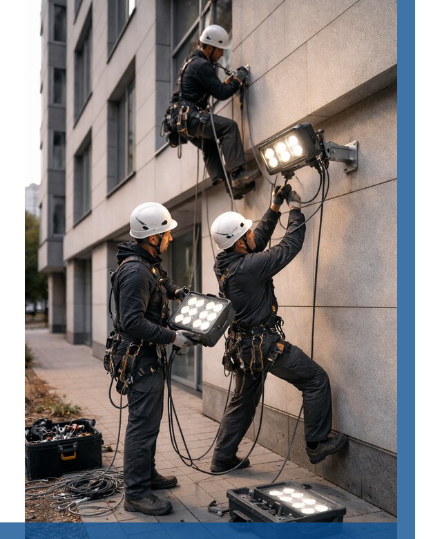Монтаж прожекторов на фасаде в Горном-Алтайске от 7776 р. | ВЫСОТНИК-Грн