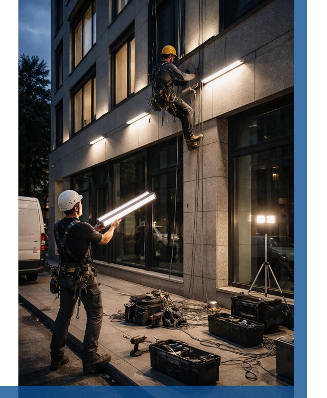 Монтаж архитектурной подсветки здания в Горном-Алтайске от 2592 р.|ВЫСОТНИК-Грн