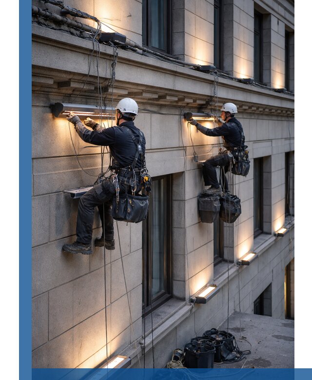 Монтаж архитектурной подсветки фасадов зданий в Горном-Алтайске