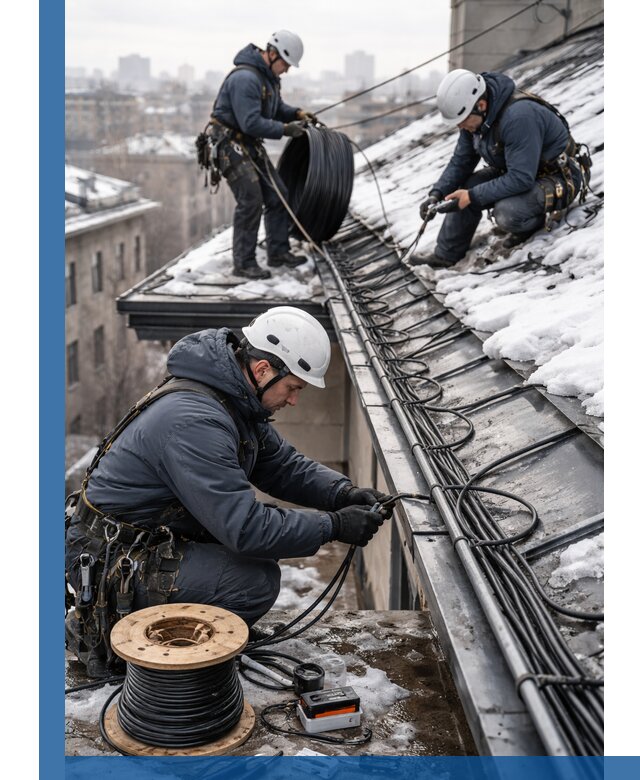 Монтаж греющего кабеля на кровле в Горном-Алтайске под ключ
