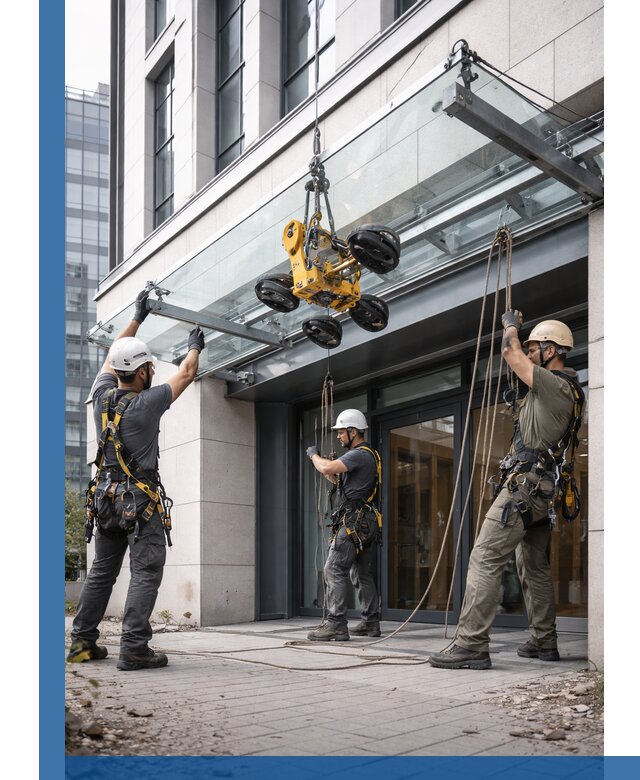 Монтаж стеклянных козырьков под ключ в Горном-Алтайске для зданий