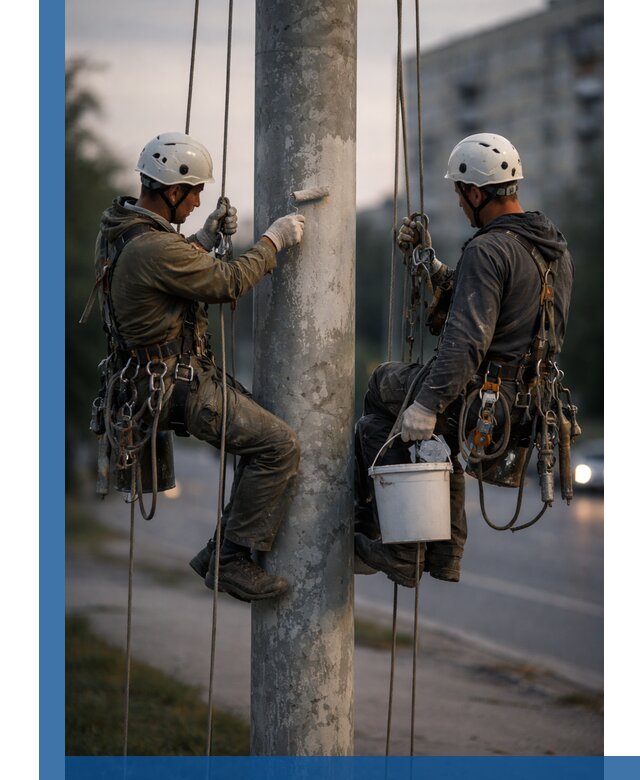 Покраска опор освещения и антикоррозийная защита в Горном-Алтайске