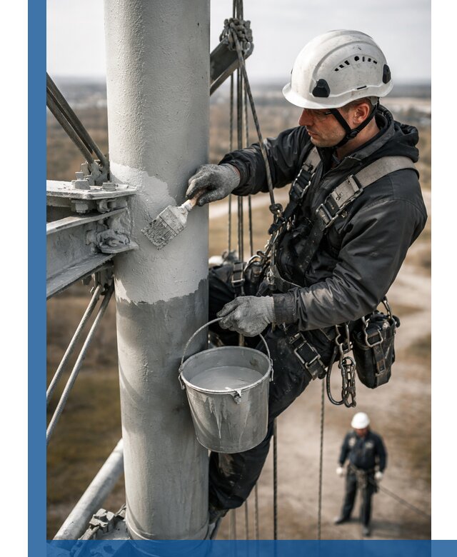 Покраска мачт связи в Горном-Алтайске промышленными альпинистами